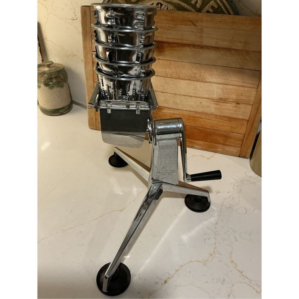 Saladmaster Five Star Manual Food Processor with 5 Cones/ Blades Chrome  Vintage